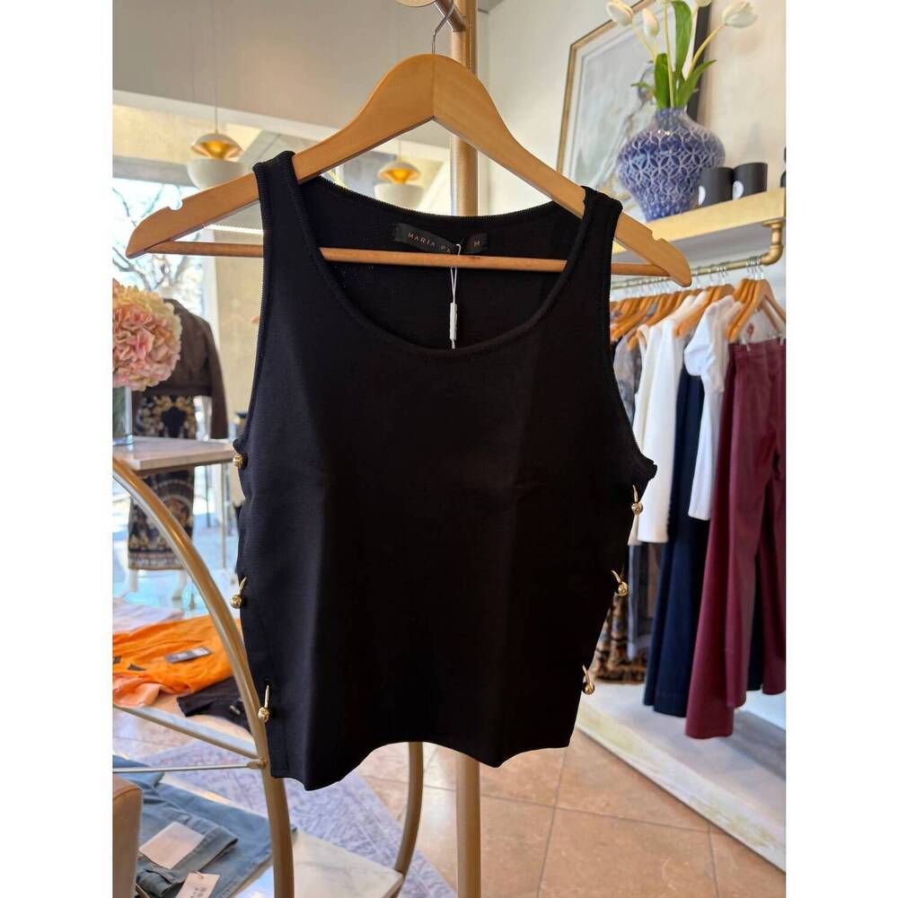 NEW MARIA PAVAN women's sides knit top in black